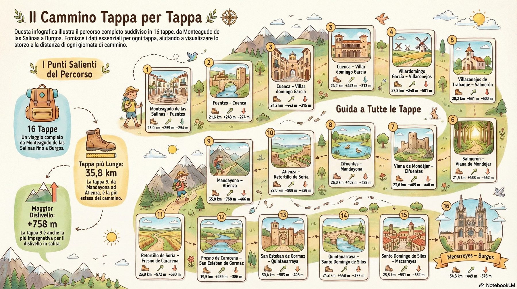 Illustrated stage-by-stage overview of the Ruta de la Lana